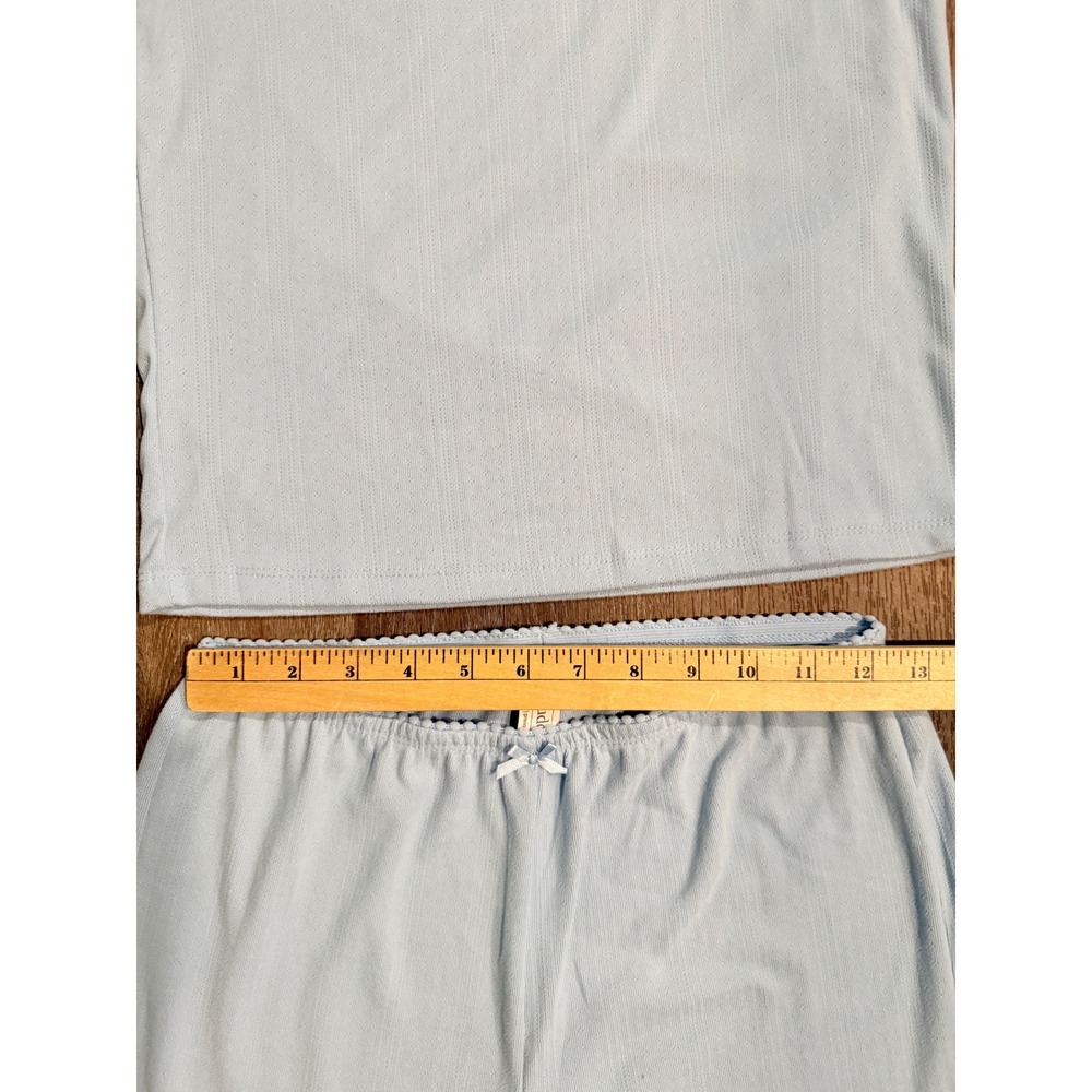 Auden Baby Blue Pointelle Pajama Set Top S /Bottom XS Wide Leg Scallop Trim - Picture 6 of 10